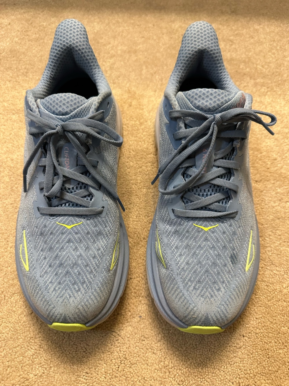 Hoka Clifton 9 Light Blue and Yellow Women's Running Shoe